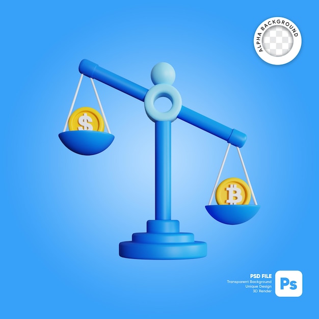 PSD skala ilustracji bitcoin 3d