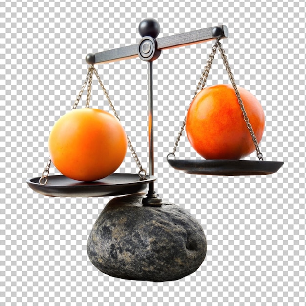 PSD skala równowagi obiektu na skalistym terenie z pomarańczowym na przezroczystym tle