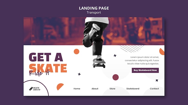 PSD skate transport landing page design template