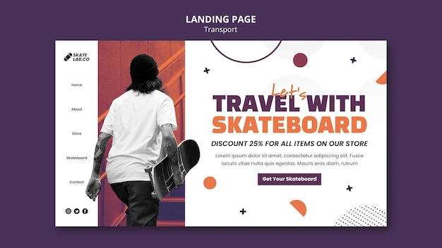 スケート輸送のランディングページのデザインテンプレート