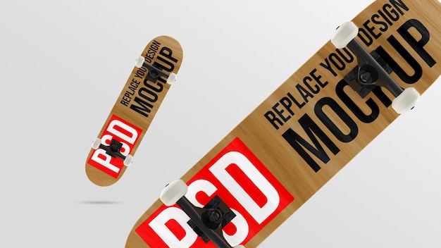 PSD progettazione di mockup di skateboard 3d rendering