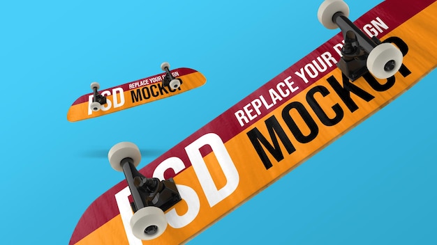 PSD skateboard 3d-rendering mockup-ontwerp