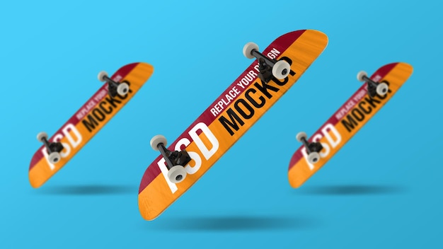 PSD skateboard 3d-rendering mockup-ontwerp