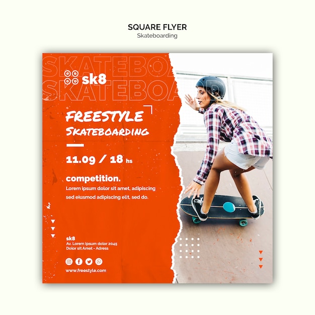 PSD skateboard concept square flyer template