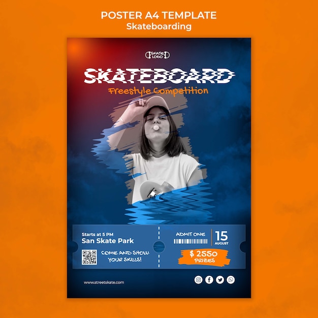 PSD poster di gara di skateboard freestyle