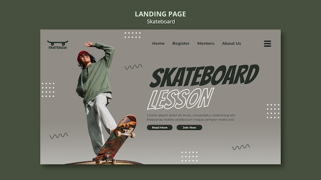 Skateboard lesson landing page template