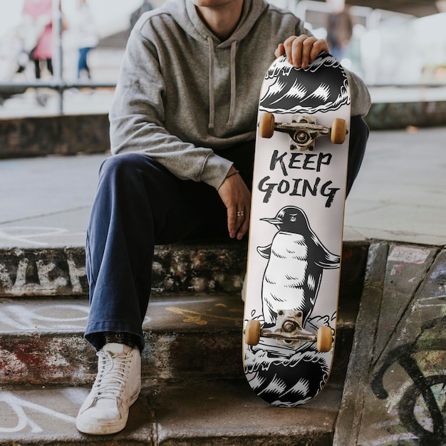 Skateboard mockup psd dostosowywany produkt sportowy