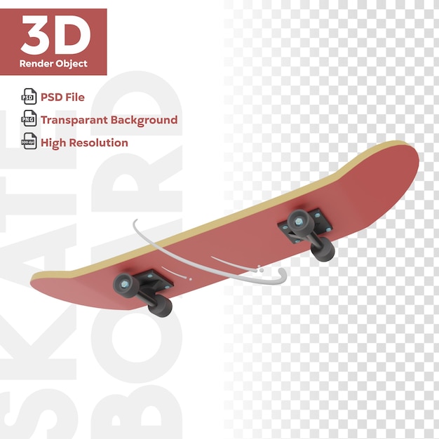 PSD skateboard red 3d icon illustration rendering