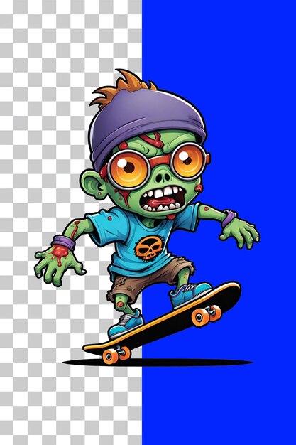 PSD skateboarder zombie illustration on transparent background