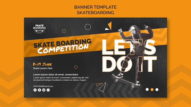 PSD modello di banner skateboard con foto