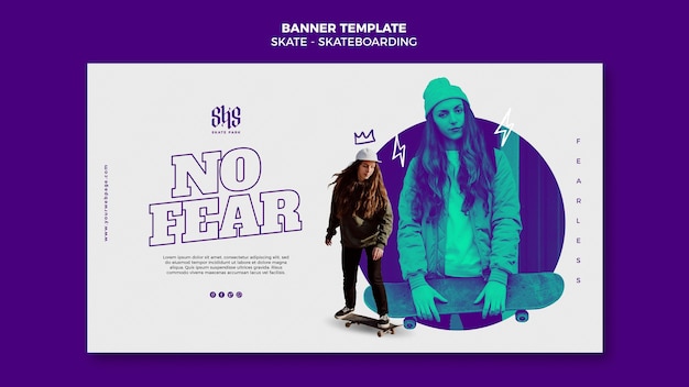 PSD modello di banner concetto di skateboard