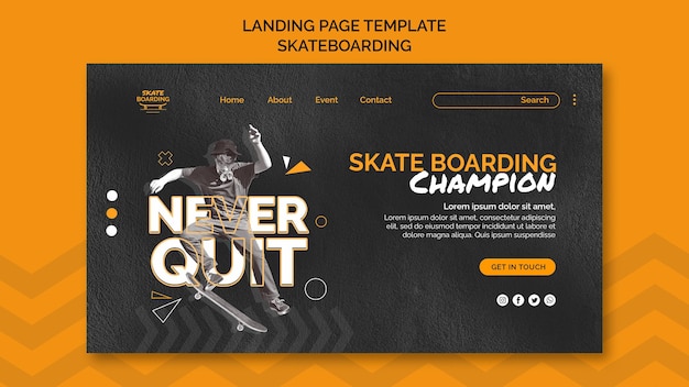 Skateboarding landing page template with photo