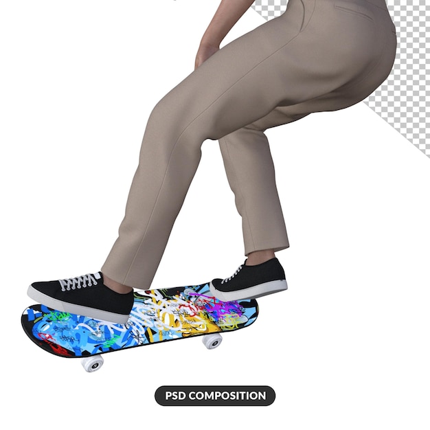 PSD skateboarding pose 3d render