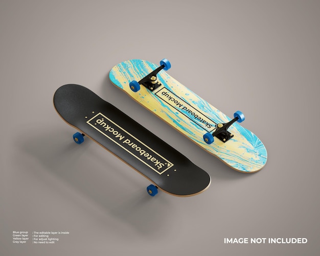 Mockup di skateboard in vista dall'alto e dal basso