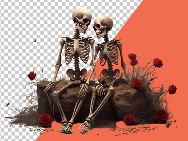 PSD il cadavere dello scheletro di una coppia d'amanti con i fiori.