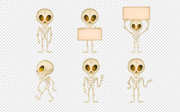 PSD skeleton halloween character mascot holding sign