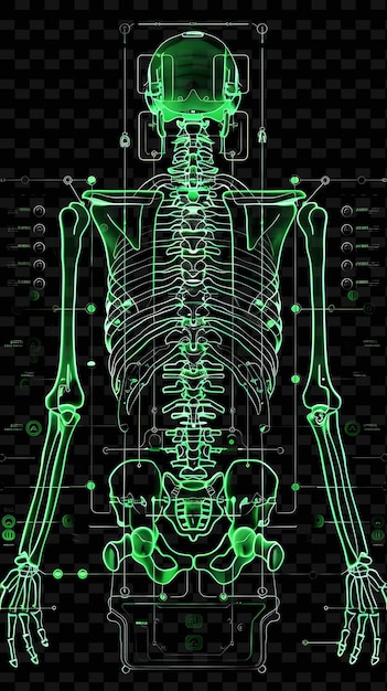 PSD Скелет человека с зелеными огнями на спине