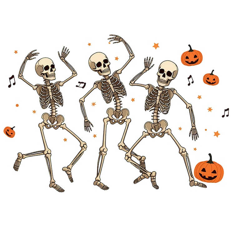 PSD skeletons dancing together on transparent background