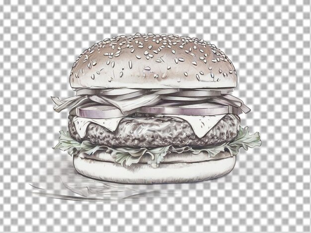 PSD sketch of burger on transparent background