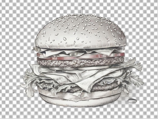 PSD sketch of burger on transparent background