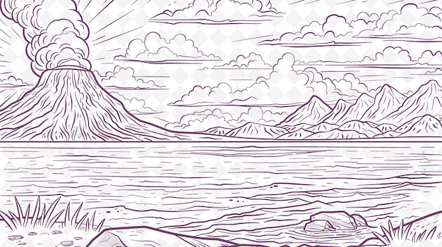 PSD sketch of a mountain with a sea and mountains on the background