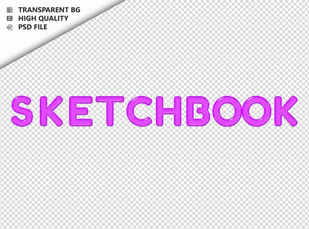 PSD sketchbook typografia fioletowy tekst błyszczące szkło psd przezroczyste