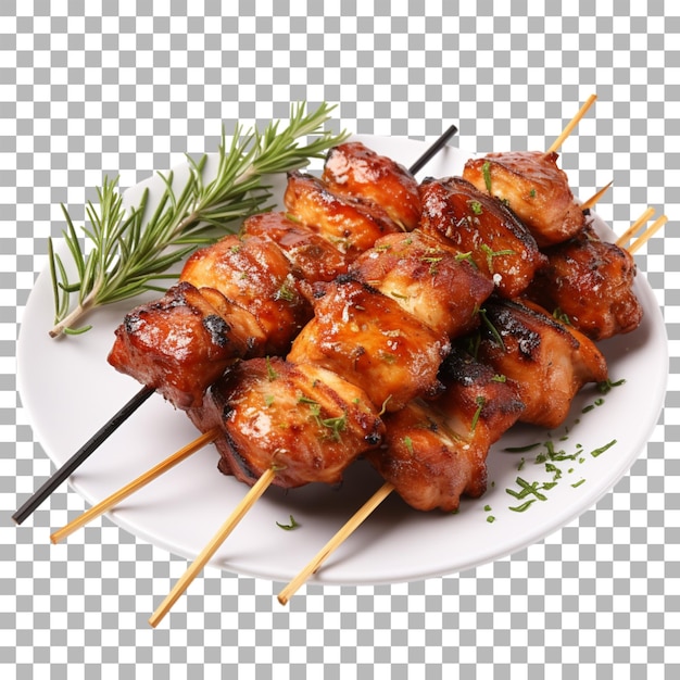 PSD skewered grilled chicken on transparent background