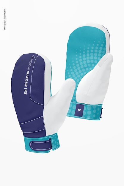 ski mittens mockup, floating