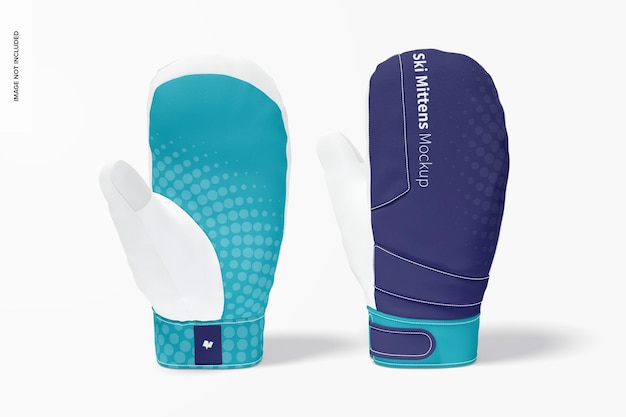 Ski mittens mockup, front view