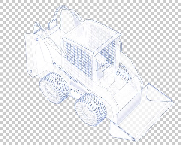 Skid steer loader on transparent background 3d rendering illustration