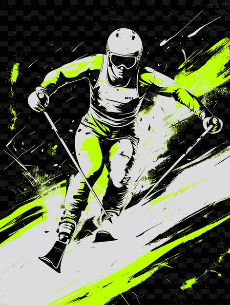 PSD a skier is skiing in a green and black background