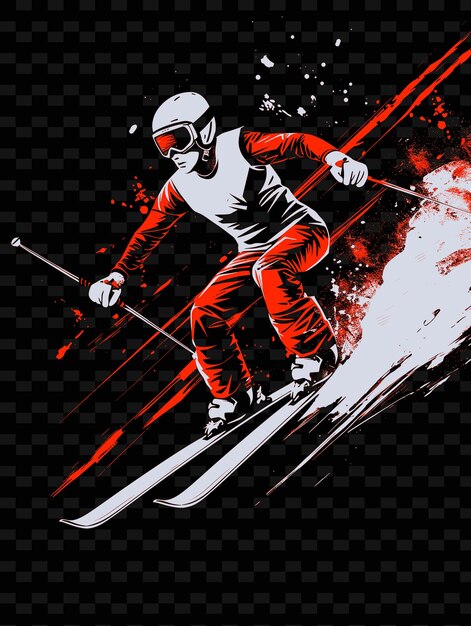 PSD sciatore in discesa con sci e pali con illustrazione aerodinamica flat 2d sport backgroundp