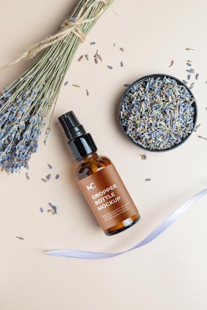 skin care amber transparent cosmetic dropper mockup