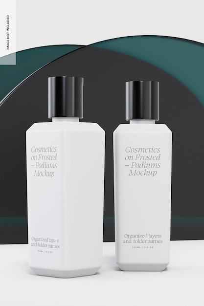 skin care cream bottles mockup, front and right view