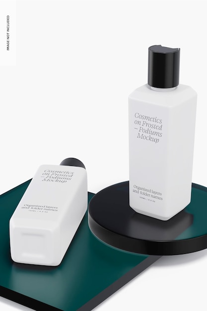 skin care cream bottles mockup, standing and dropped