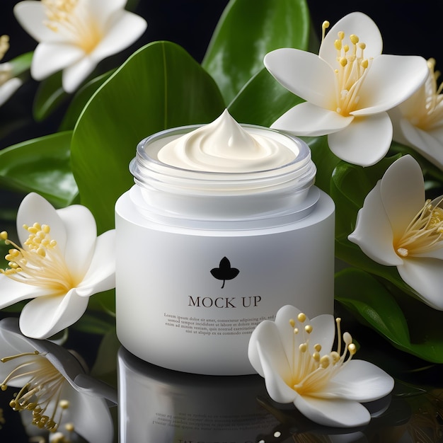 PSD skin care cream jasmine mockup