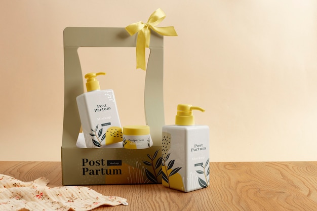 Skin care postpartum basket mockup