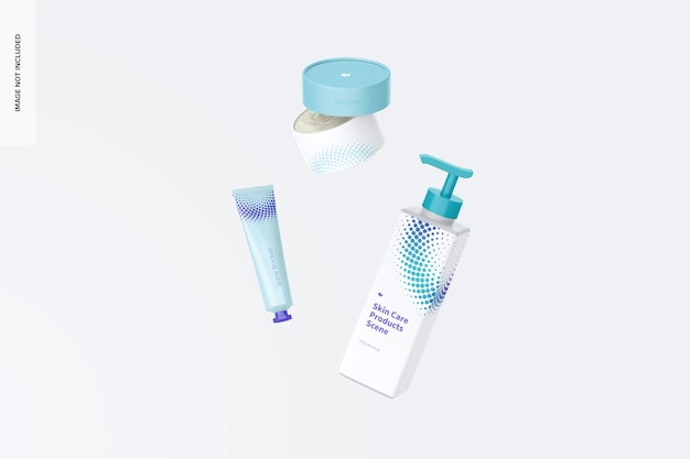 Skin care products scene mockup, falling