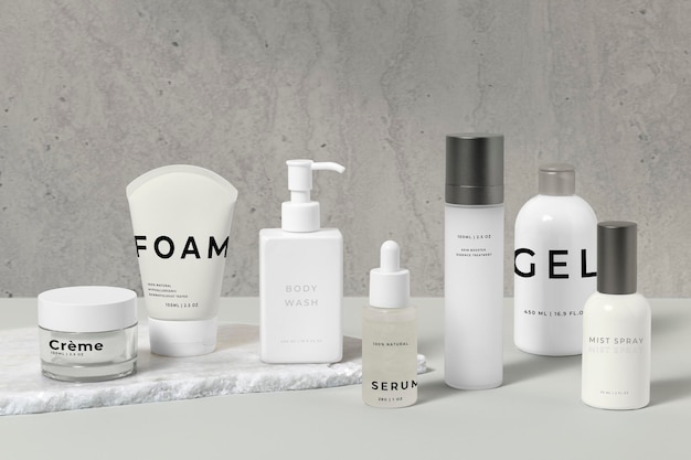Skincare fles mockups psd minimale cosmetische bedrijfsmerkontwerp