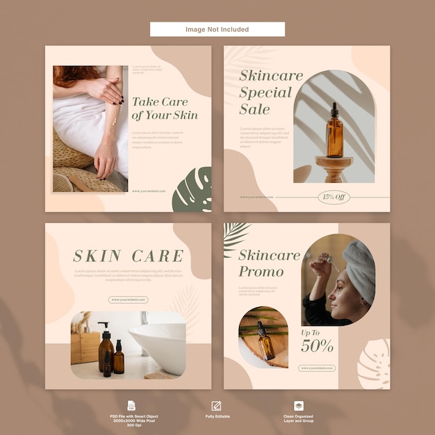 Skincare product instagram post template design minimalist elegant set