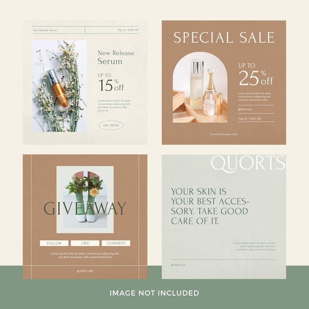 Skincare products instagram post set premium psd