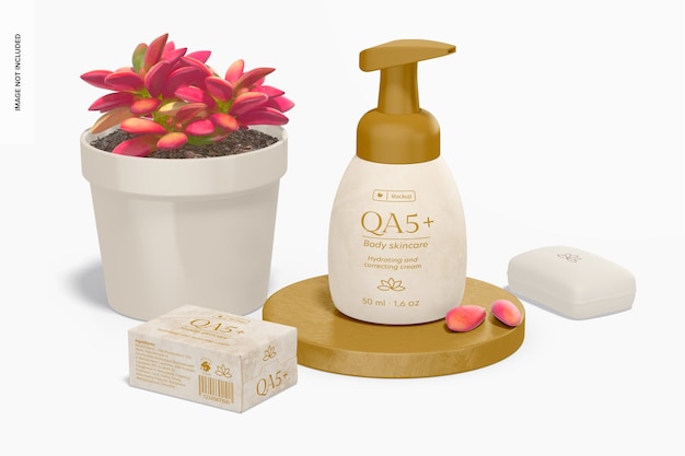 Skincare products scene mockup, with plant pot