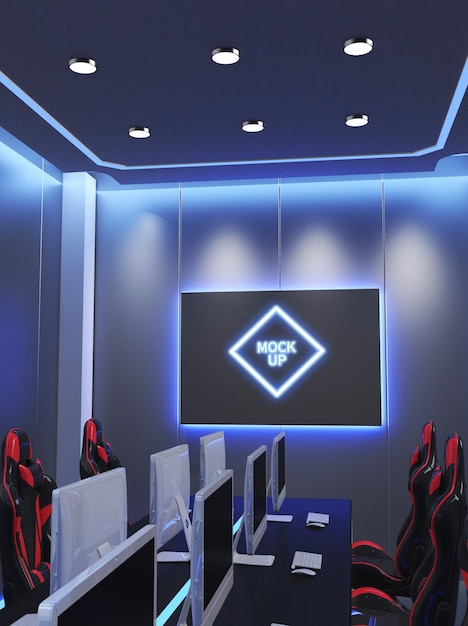 Skinnende gamingværelse væg mockup