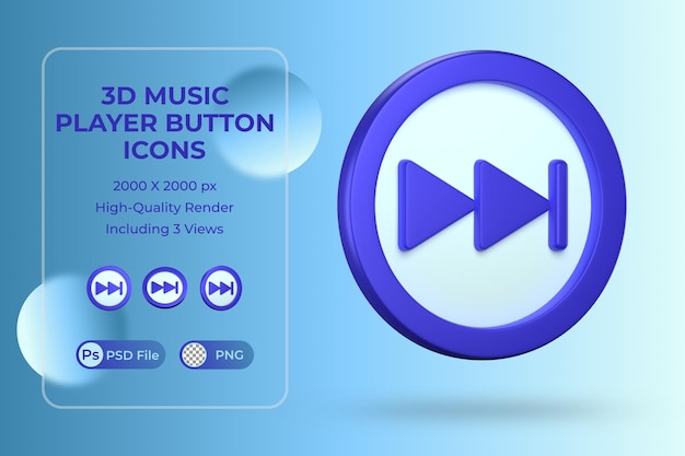 PSD Кнопка перехода вперед на 3d-иллюстрации или значок музыкального проигрывателя