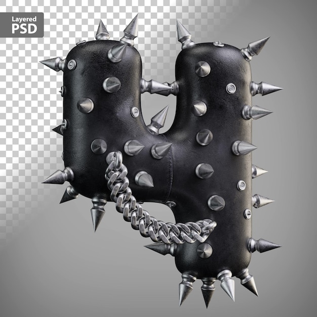 PSD skórzane cyfry 3d z metalowymi kolcami i łańcuszkiem