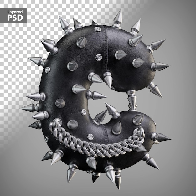 PSD skórzany list 3d z metalowymi kolcami i łańcuszkiem