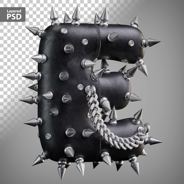 PSD skórzany list 3d z metalowymi kolcami i łańcuszkiem