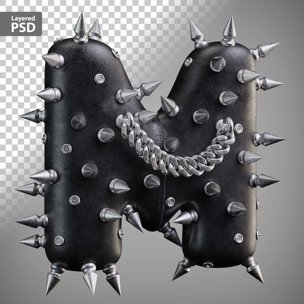 Skórzany list 3d z metalowymi kolcami i łańcuszkiem