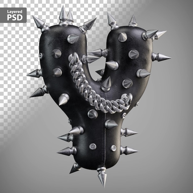 PSD skórzany list 3d z metalowymi kolcami i łańcuszkiem