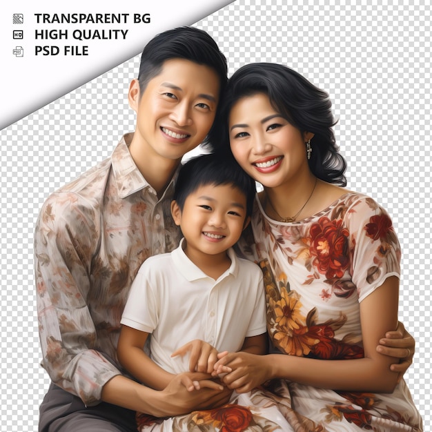 PSD skromna azjatycka rodzina w ultra realistycznym stylu na białym tle